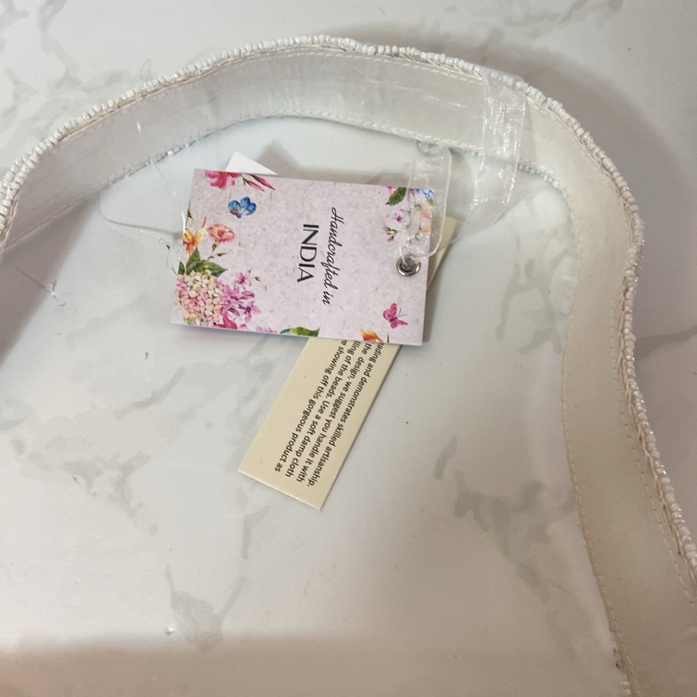 Viral Floral Beaded Bag White Pink Tulip Handmade India Top Handle Shoulder - Picture 3 of 7